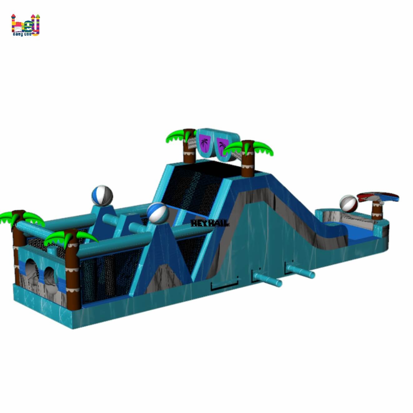 40ft dual lane obstacle with wet dry-inflatable landing pool