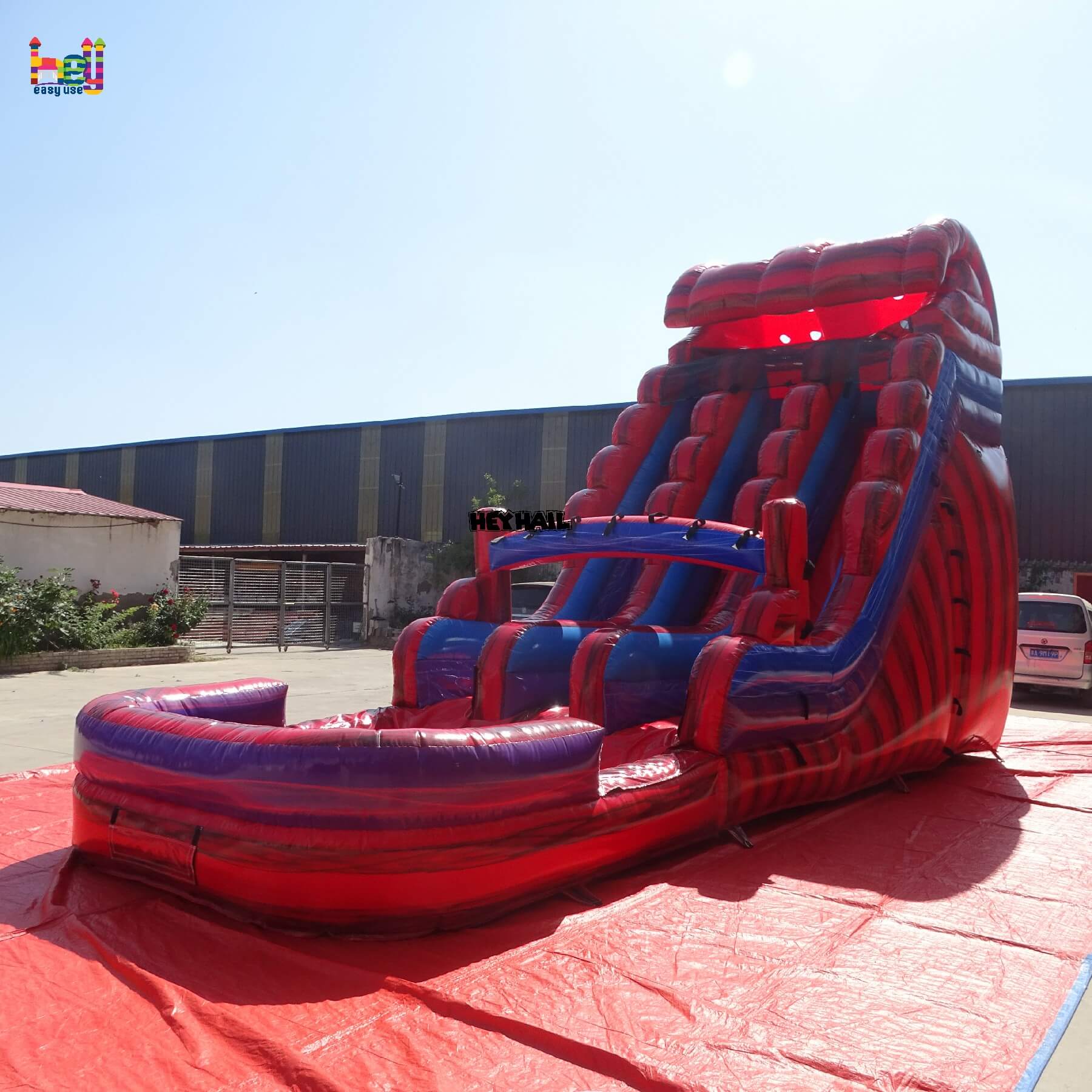 18ft dual lane water slide inflatable red color water slide