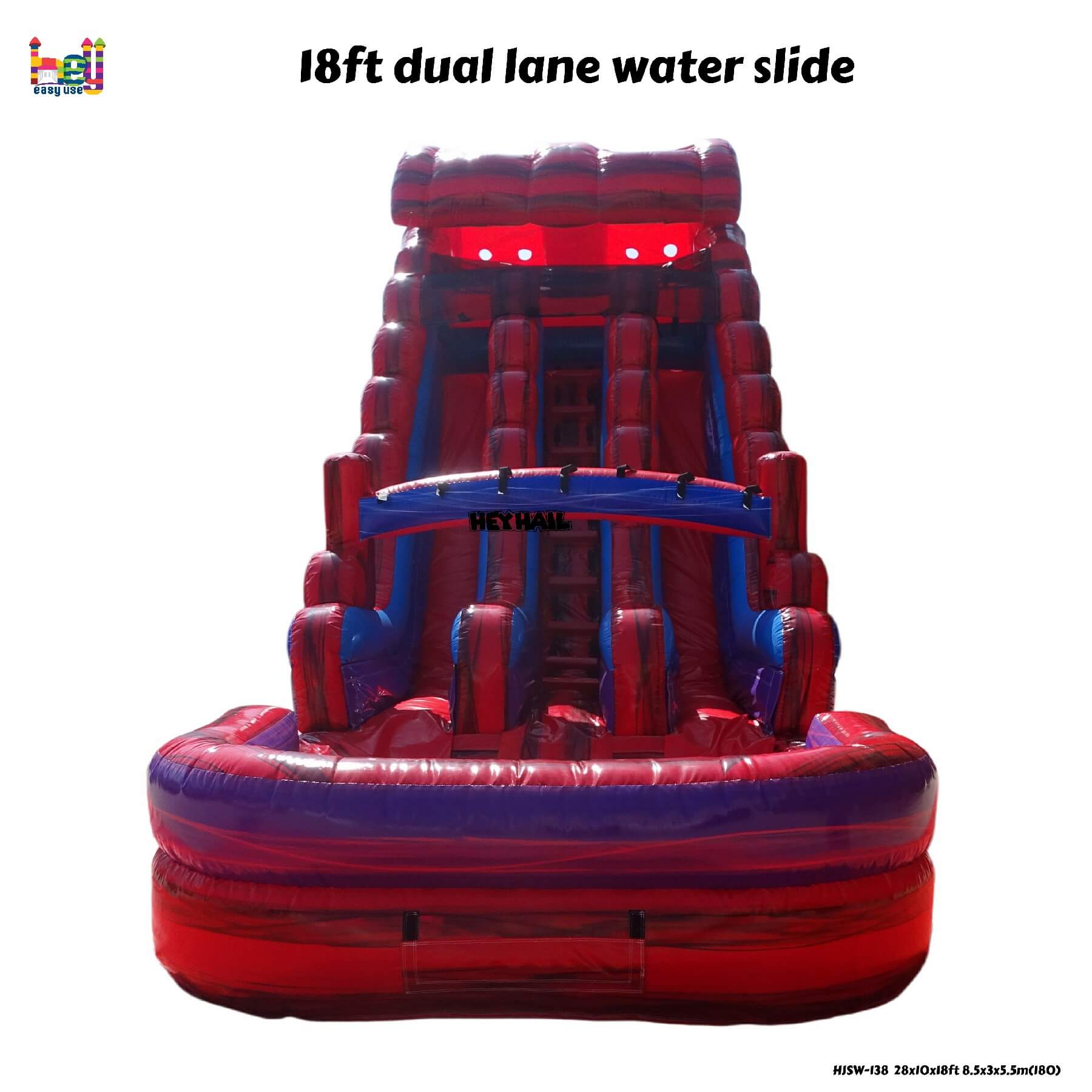 18ft dual lane water slide inflatable red color water slide