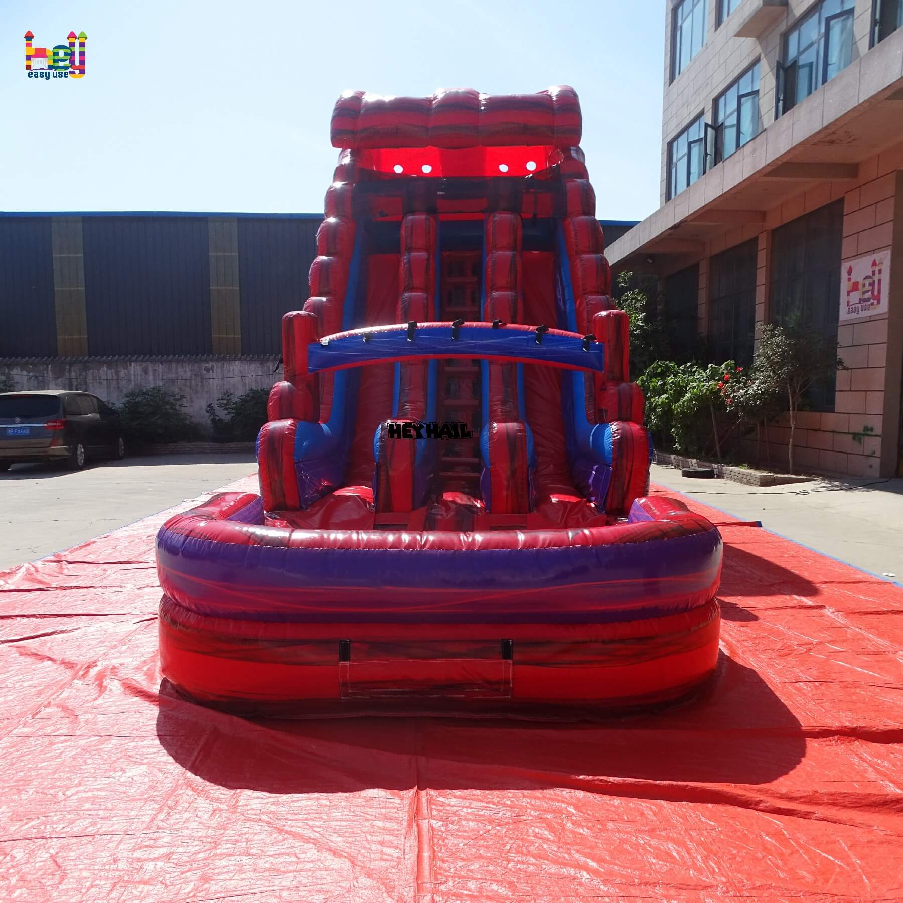 18ft dual lane water slide inflatable red color water slide