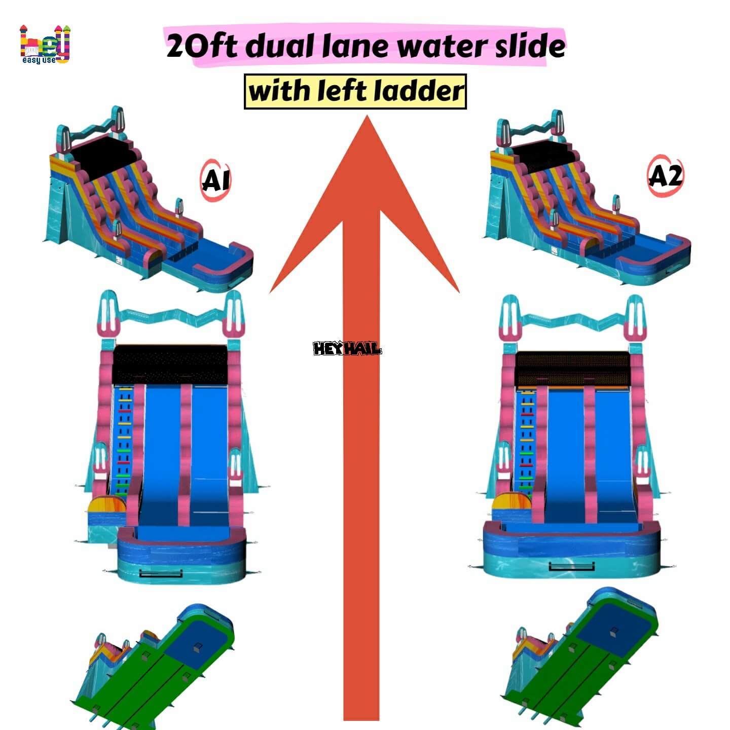 new design 20ft dual lane water slide with left ladder