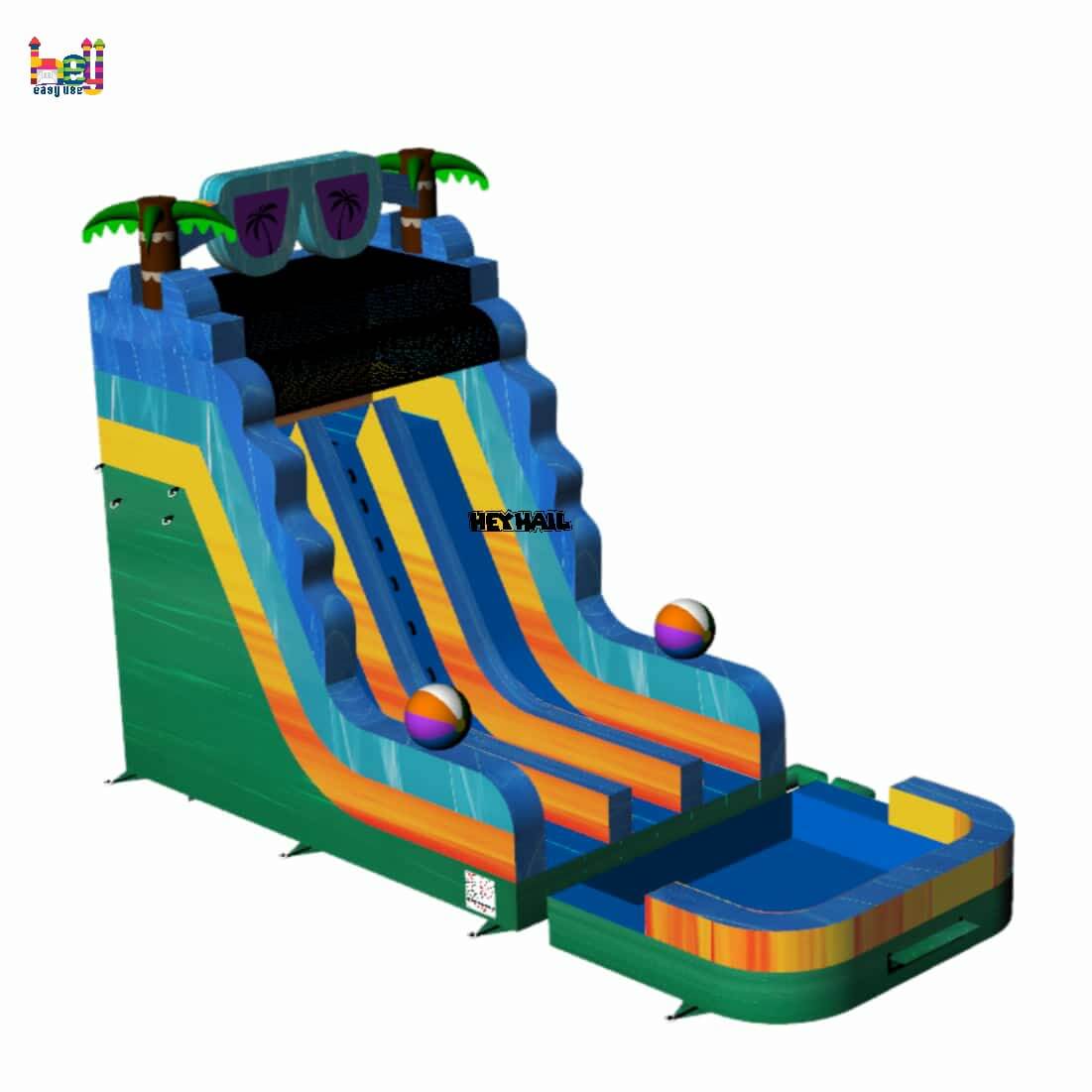 new 20ft dual lane water slide with detached pool