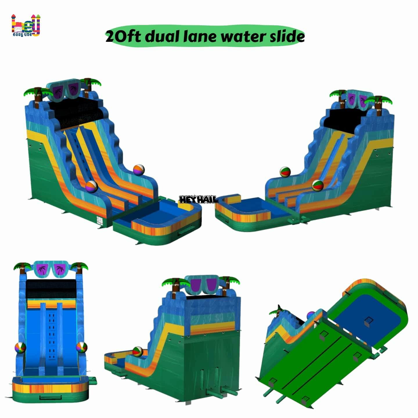 new 20ft dual lane water slide with detached pool